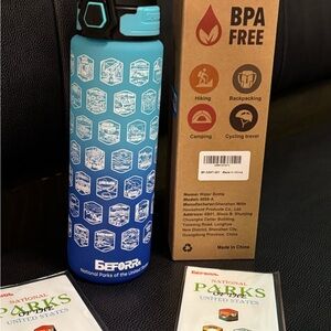 Blue Beforra Water Bottle with National Parks Design